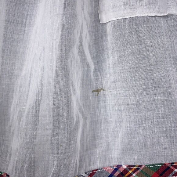 Vintage Hostess Half Apron Gauze Cotton White Two Pockets Plaid Preppy - Picture 2 of 5